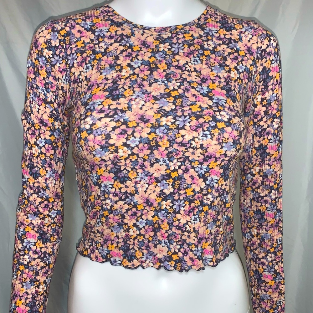 Floral Crop Top Flowy Long Sleeve Tshirt
